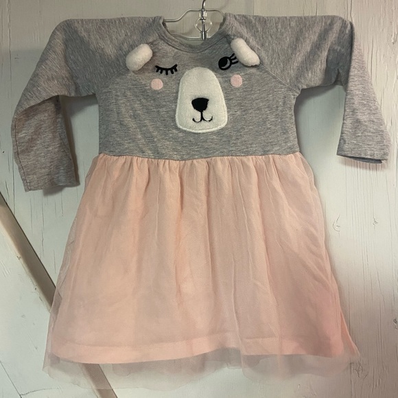 Carters grey pink winking bear girls dress baby toddler 18 months - Picture 2 of 6